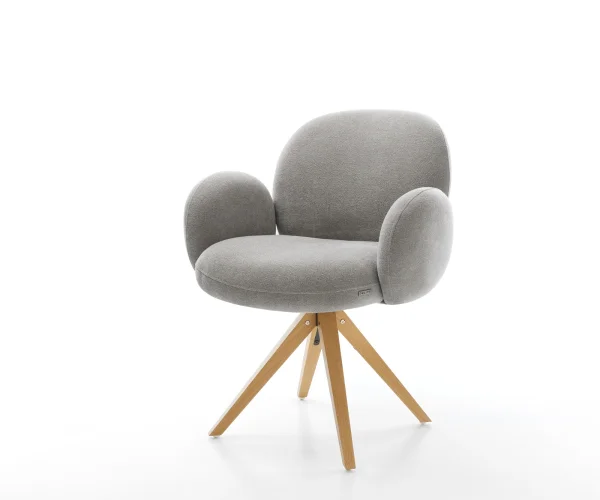 Drehstuhl Nube-Flex mit Armlehnen Strukturstoff Soft Grau Holzgestell kantig Natur 180° drehbar Taschenfederkern