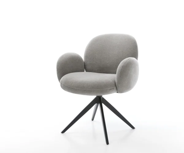 Drehstuhl Nube-Flex mit Armlehnen Strukturstoff Soft Grau Kreuzgestell breit Schwarz 360° drehbar Wippfunktion Taschenfederkern