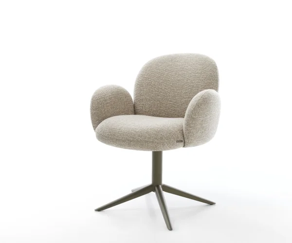 Drehstuhl Nube-Flex mit Armlehnen Webstoff Soft Beige Fußkreuz Effektfinish Titan 360° drehbar Wippfunktion Taschenfederkern