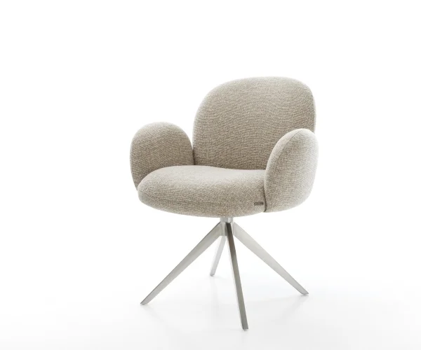 Drehstuhl Nube-Flex mit Armlehnen Webstoff Soft Beige Kreuzgestell breit Edelstahl 360° drehbar Wippfunktion Taschenfederkern