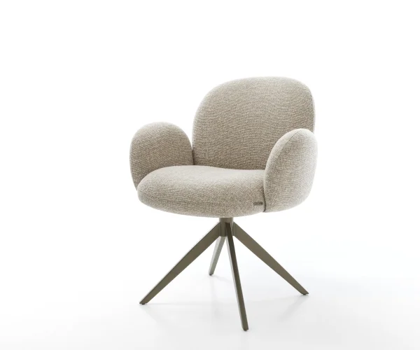 Drehstuhl Nube-Flex mit Armlehnen Webstoff Soft Beige Kreuzgestell breit Effektfinish Titan 360° drehbar Wippfunktion Taschenfederkern