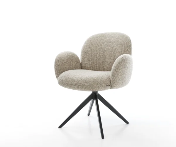 Drehstuhl Nube-Flex mit Armlehnen Webstoff Soft Beige Kreuzgestell breit Schwarz 360° drehbar Wippfunktion Taschenfederkern