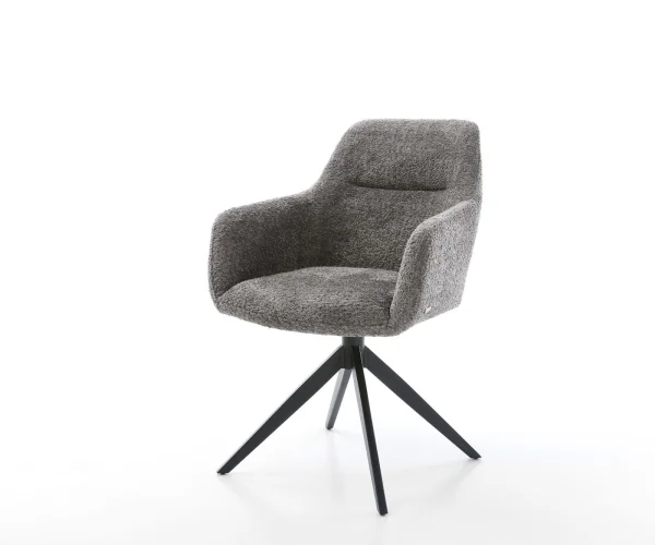 Drehstuhl Pejo-Flex Bouclé Grau Kreuzgestell breit Schwarz 360° drehbar Wippfunktion Taschenfederkern