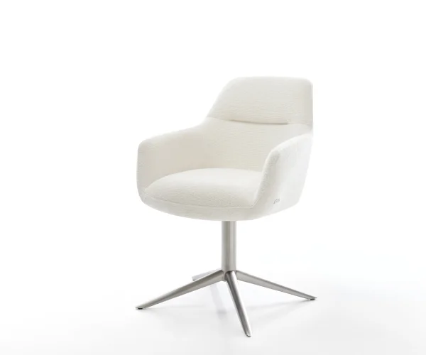 Drehstuhl Pejo-Flex Bouclé Soft Beige Fußkreuz Edelstahl 360° drehbar Wippfunktion Taschenfederkern