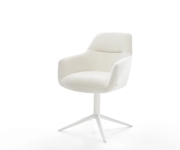 Drehstuhl Pejo-Flex Bouclé Soft Beige Fußkreuz Weiß 360° drehbar Wippfunktion Taschenfederkern