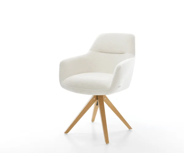 Drehstuhl Pejo-Flex Bouclé Soft Beige Holzgestell kantig Natur 180° drehbar Taschenfederkern