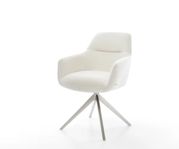 Drehstuhl Pejo-Flex Bouclé Soft Beige Kreuzgestell breit Edelstahl 360° drehbar Wippfunktion Taschenfederkern