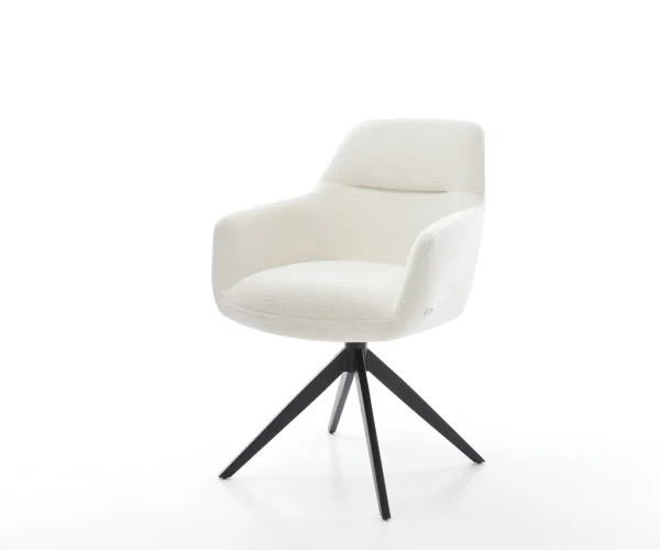 Drehstuhl Pejo-Flex Bouclé Soft Beige Kreuzgestell breit Schwarz 360° drehbar Wippfunktion Taschenfederkern