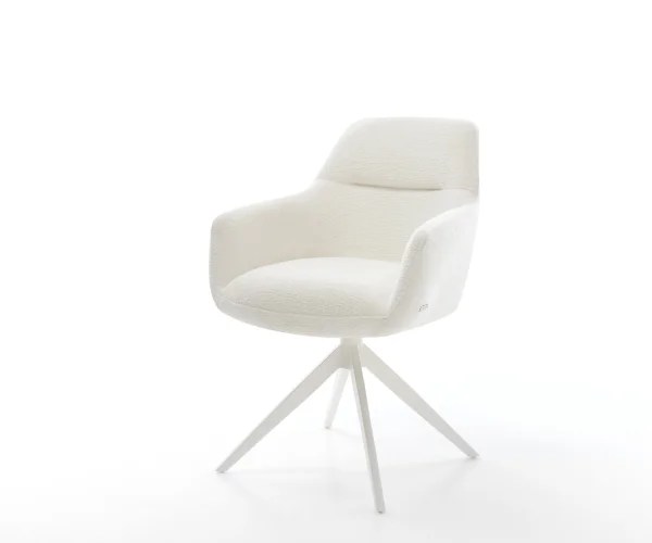 Drehstuhl Pejo-Flex Bouclé Soft Beige Kreuzgestell breit Weiß 360° drehbar Wippfunktion Taschenfederkern