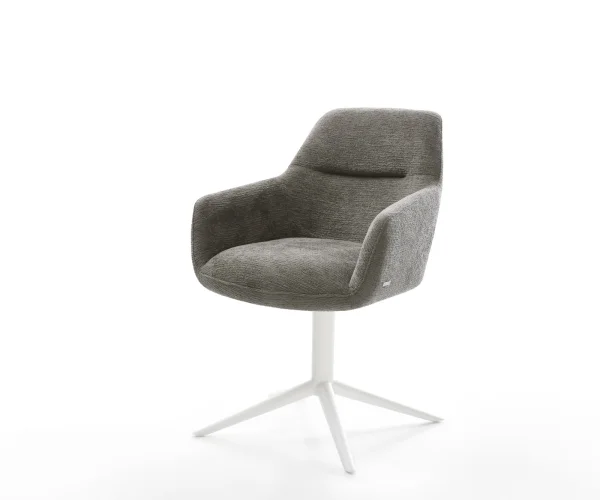 Drehstuhl Pejo-Flex Bouclé Soft Schlamm Fußkreuz Weiß 360° drehbar Wippfunktion Taschenfederkern