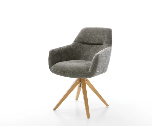 Drehstuhl Pejo-Flex Bouclé Soft Schlamm Holzgestell kantig Natur 180° drehbar Taschenfederkern