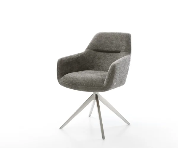 Drehstuhl Pejo-Flex Bouclé Soft Schlamm Kreuzgestell breit Edelstahl 360° drehbar Wippfunktion Taschenfederkern
