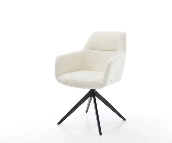 Drehstuhl Pejo-Flex Bouclé Weiß Kreuzgestell breit Schwarz 360° drehbar Wippfunktion Taschenfederkern