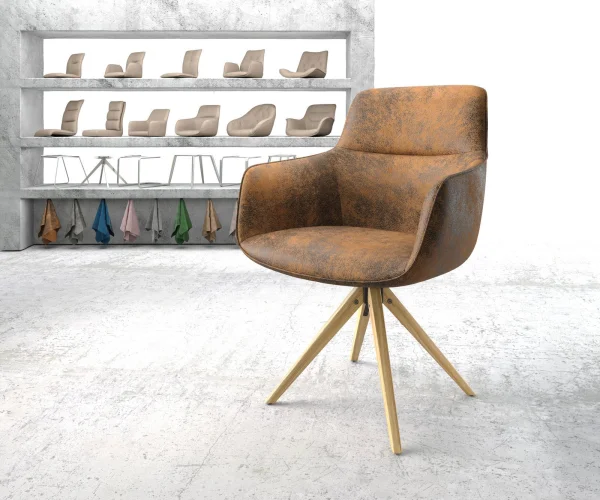 Drehstuhl Pejo-Flex Braun Antik Holzgestell kantig 180° drehbar