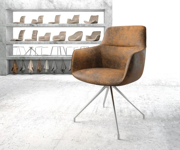 Drehstuhl Pejo-Flex Braun Antik Kreuzgestell konisch Edelstahl 180° drehbar
