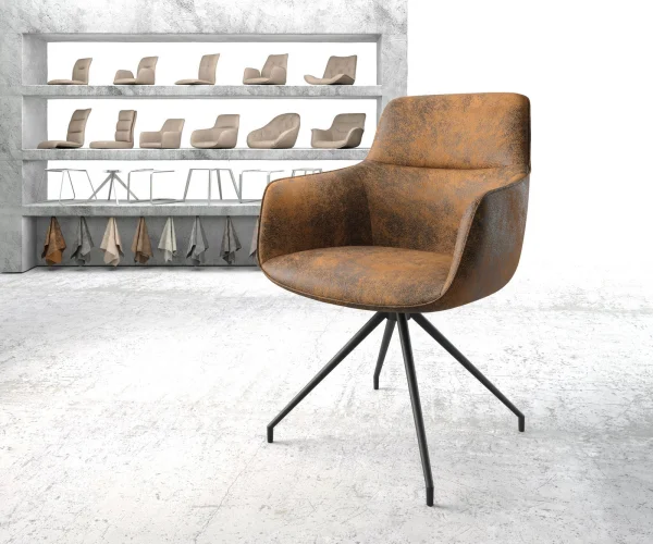 Drehstuhl Pejo-Flex Braun Antik Kreuzgestell konisch Schwarz 180° drehbar