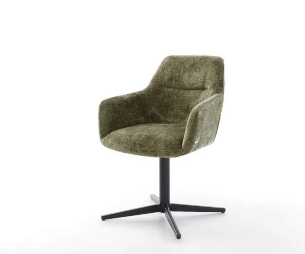 Drehstuhl Pejo-Flex Chenille Olive Fußkreuz Schwarz 360° drehbar Taschenfederkern