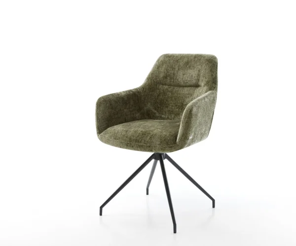 Drehstuhl Pejo-Flex Chenille Olive Kreuzgestell konisch Schwarz 180° drehbar Taschenfederkern