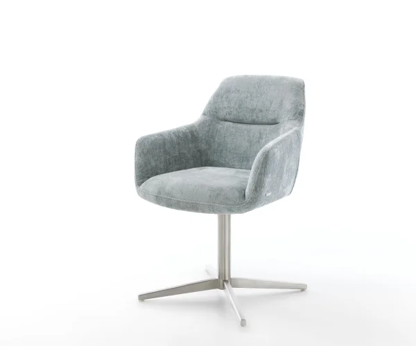 Drehstuhl Pejo-Flex Chenille Pastellblau Fußkreuz Edelstahl 360° drehbar Taschenfederkern