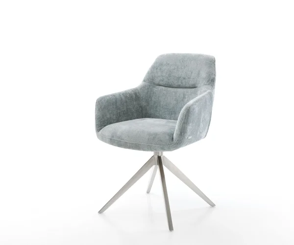Drehstuhl Pejo-Flex Chenille Pastellblau Kreuzgestell breit Edelstahl 360° drehbar Wippfunktion Taschenfederkern
