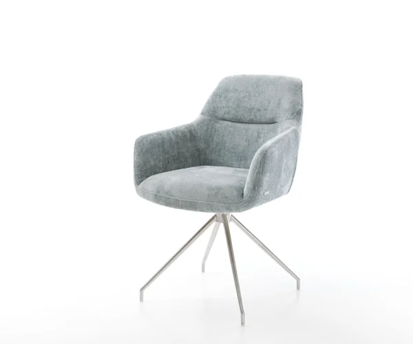 Drehstuhl Pejo-Flex Chenille Pastellblau Kreuzgestell konisch Edelstahl 180° drehbar Taschenfederkern