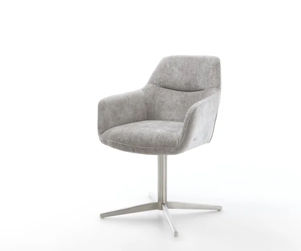 Drehstuhl Pejo-Flex Chenille Silbergrau Fußkreuz Edelstahl 360° drehbar Taschenfederkern