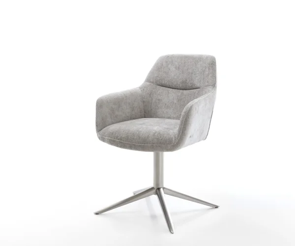 Drehstuhl Pejo-Flex Chenille Silbergrau Fußkreuz Edelstahl 360° drehbar Wippfunktion Taschenfederkern