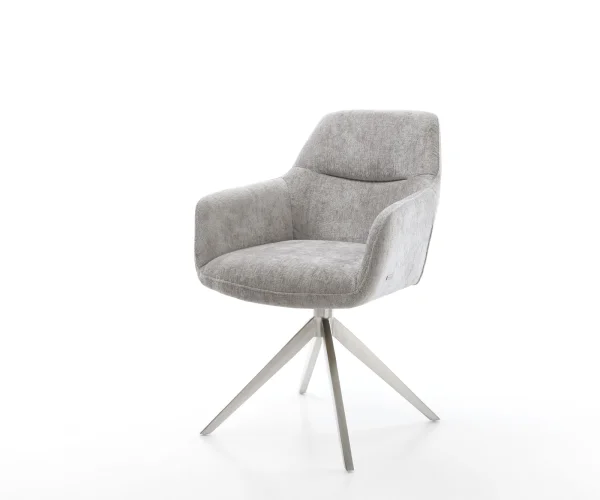 Drehstuhl Pejo-Flex Chenille Silbergrau Kreuzgestell breit Edelstahl 360° drehbar Wippfunktion Taschenfederkern