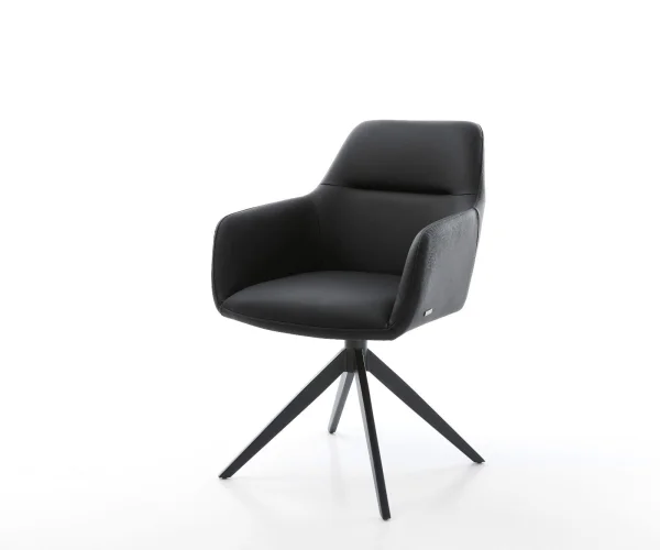 Drehstuhl Pejo-Flex Echt-Leder Schwarz Kreuzgestell breit Schwarz 360° drehbar Wippfunktion Taschenfederkern