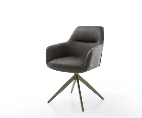 Drehstuhl Pejo-Flex Mikrofaser Anthrazit Vintage Kreuzgestell breit Effektfinish Titan 360° drehbar Taschenfederkern
