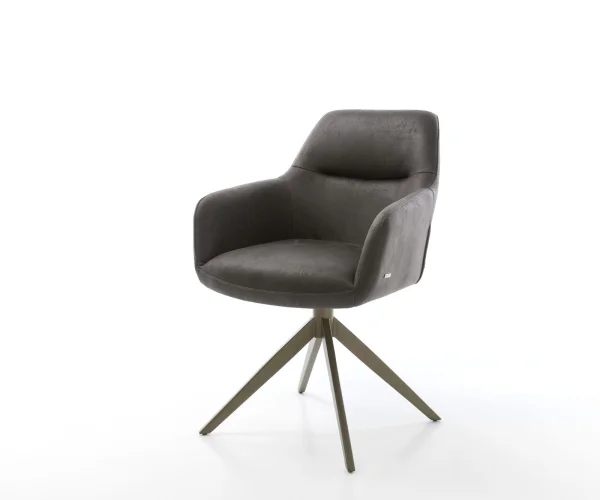 Drehstuhl Pejo-Flex Mikrofaser Anthrazit Vintage Kreuzgestell breit Effektfinish Titan 360° drehbar Wippfunktion Taschenfederkern