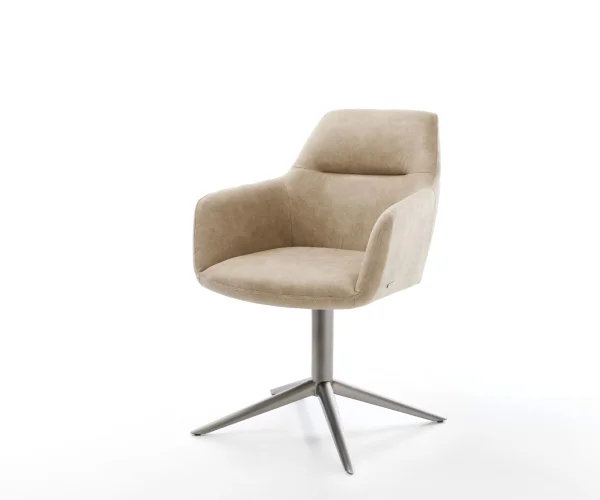 Drehstuhl Pejo-Flex Mikrofaser Beige Vintage Fußkreuz Graphit 360° drehbar Wippfunktion Taschenfederkern
