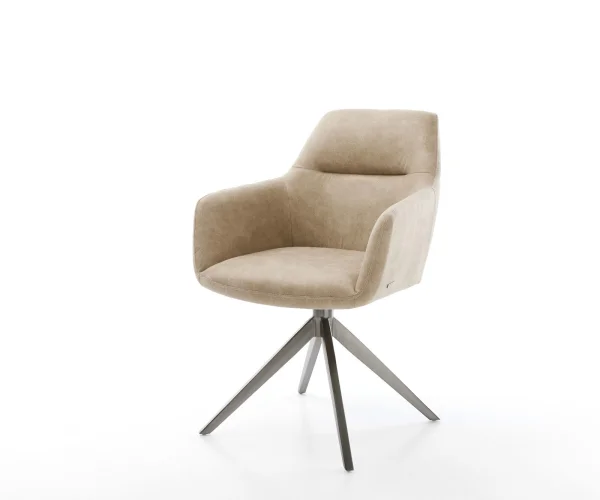 Drehstuhl Pejo-Flex Mikrofaser Beige Vintage Kreuzgestell breit Graphit 360° drehbar Wippfunktion Taschenfederkern
