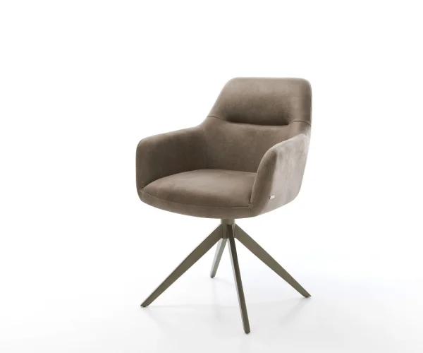 Drehstuhl Pejo-Flex Mikrofaser Taupe Vintage Kreuzgestell breit Effektfinish Titan 360° drehbar Taschenfederkern