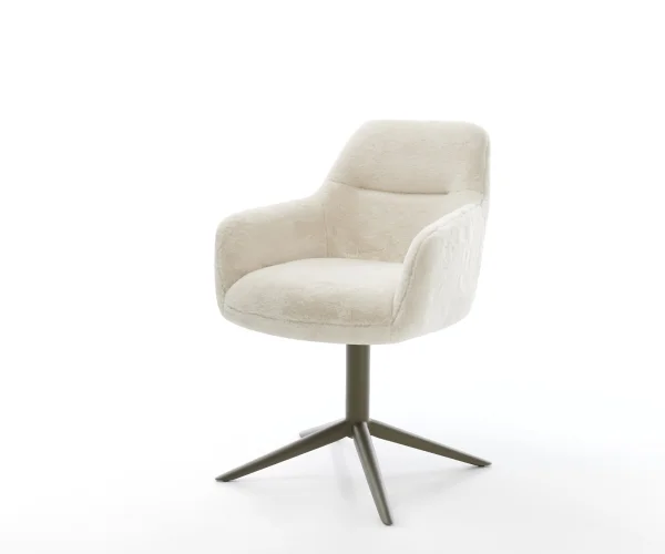 Drehstuhl Pejo-Flex Plüsch Creme-Weiß Fußkreuz Effektfinish Titan 360° drehbar Wippfunktion Taschenfederkern