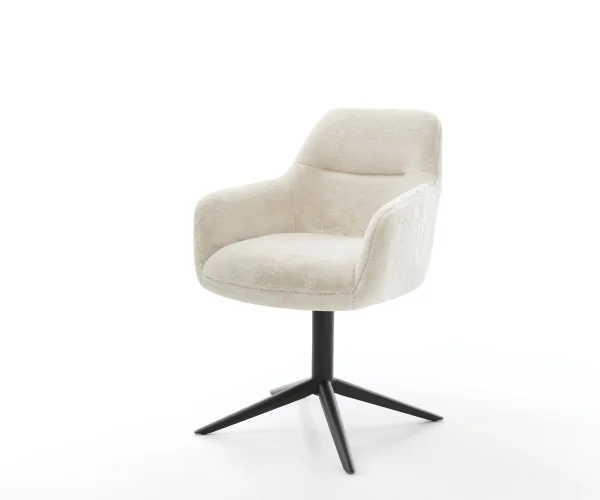 Drehstuhl Pejo-Flex Plüsch Creme-Weiß Fußkreuz Schwarz 360° drehbar Wippfunktion Taschenfederkern