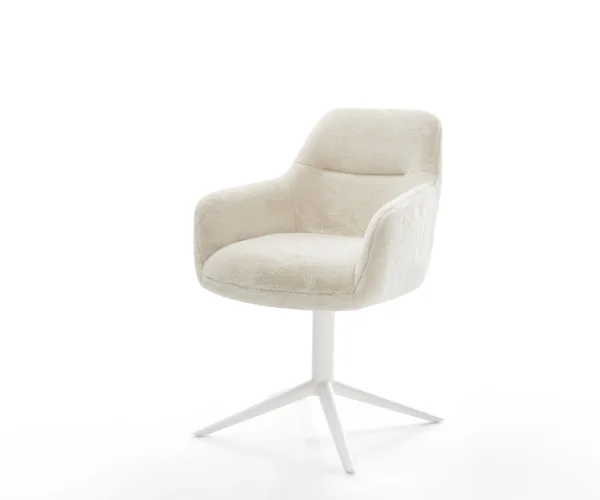 Drehstuhl Pejo-Flex Plüsch Creme-Weiß Fußkreuz Weiß 360° drehbar Wippfunktion Taschenfederkern