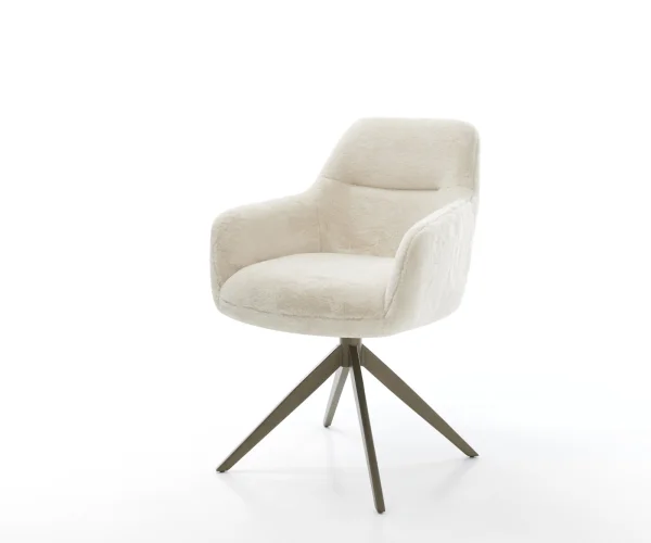 Drehstuhl Pejo-Flex Plüsch Creme-Weiß Kreuzgestell breit Effektfinish Titan 360° drehbar Wippfunktion Taschenfederkern