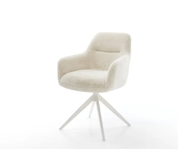 Drehstuhl Pejo-Flex Plüsch Creme-Weiß Kreuzgestell breit Weiß 360° drehbar Wippfunktion Taschenfederkern