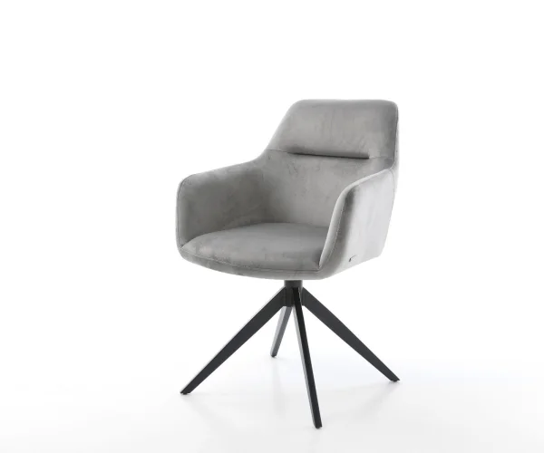 Drehstuhl Pejo-Flex Samt Grau Kreuzgestell breit Schwarz 360° drehbar Wippfunktion Taschenfederkern