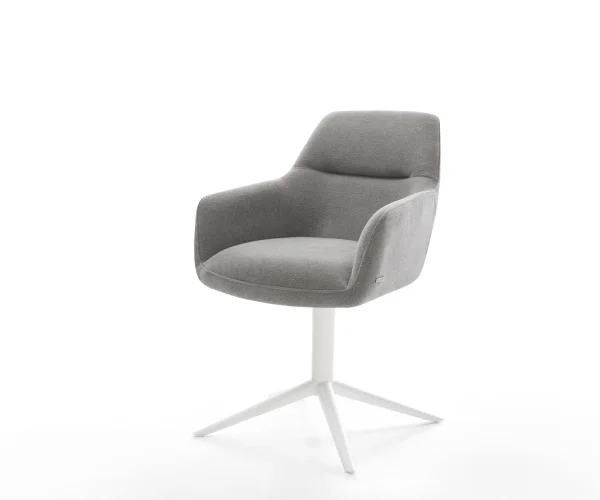 Drehstuhl Pejo-Flex Strukturstoff Soft Grau Fußkreuz Weiß 360° drehbar Wippfunktion Taschenfederkern