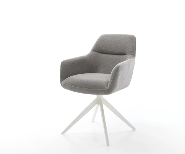 Drehstuhl Pejo-Flex Strukturstoff Soft Grau Kreuzgestell breit Weiß 360° drehbar Wippfunktion Taschenfederkern