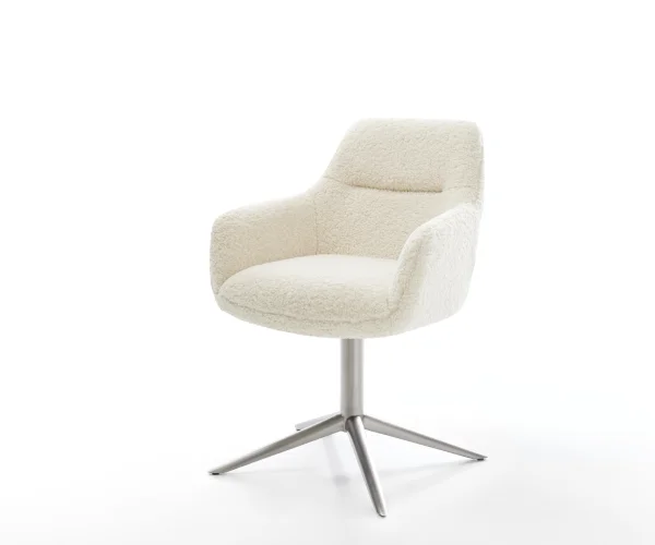 Drehstuhl Pejo-Flex Teddystoff Beige Fußkreuz Edelstahl 360° drehbar Wippfunktion Taschenfederkern