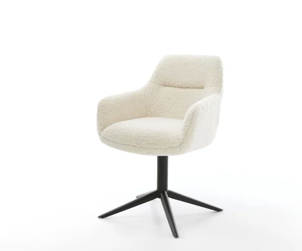 Drehstuhl Pejo-Flex Teddystoff Beige Fußkreuz Schwarz 360° drehbar Wippfunktion Taschenfederkern