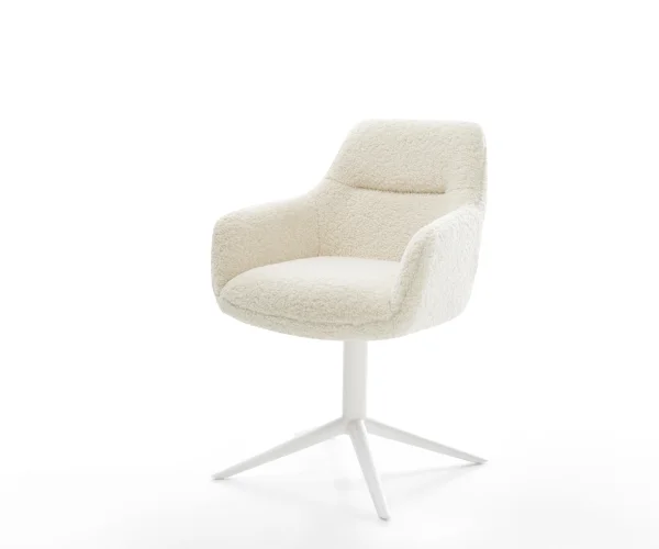 Drehstuhl Pejo-Flex Teddystoff Beige Fußkreuz Weiß 360° drehbar Wippfunktion Taschenfederkern