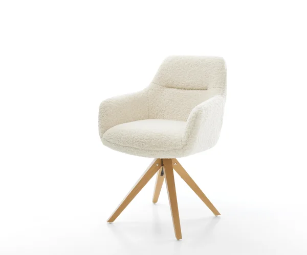 Drehstuhl Pejo-Flex Teddystoff Beige Holzgestell kantig Natur 180° drehbar Taschenfederkern