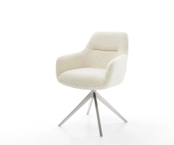 Drehstuhl Pejo-Flex Teddystoff Beige Kreuzgestell breit Edelstahl 360° drehbar Wippfunktion Taschenfederkern