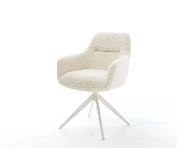 Drehstuhl Pejo-Flex Teddystoff Beige Kreuzgestell breit Weiß 360° drehbar Wippfunktion Taschenfederkern