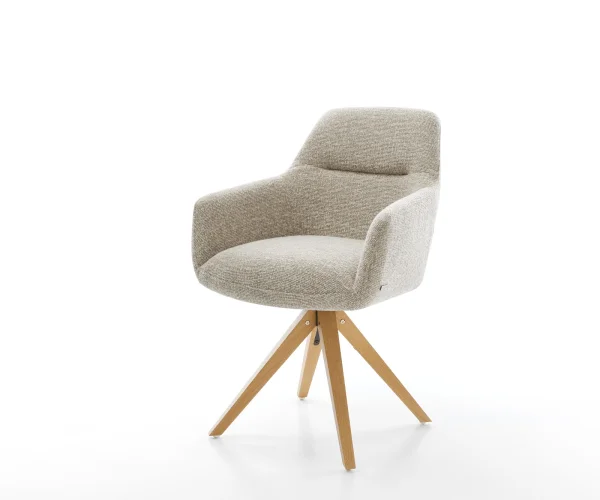 Drehstuhl Pejo-Flex Webstoff Soft Beige Holzgestell kantig Natur 180° drehbar Taschenfederkern
