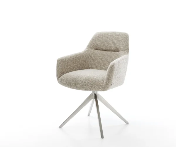 Drehstuhl Pejo-Flex Webstoff Soft Beige Kreuzgestell breit Edelstahl 360° drehbar Wippfunktion Taschenfederkern
